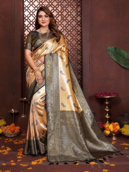 Anaita - Yellow Paisley Woven Banarasi Tissue Silk Saree with Unstitched Blouse