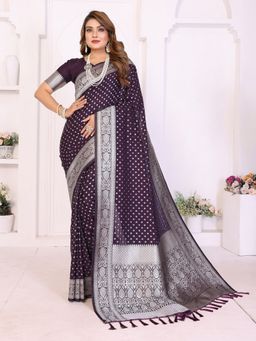 Anaita - Purple Premium Georgette Silk Tassels Saree with Unstitched Blouse