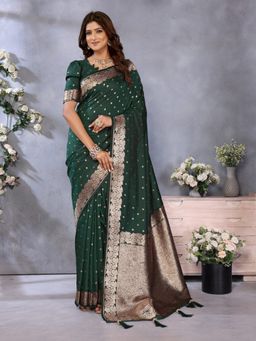 Anaita - Dark Green Gala Weaving Premium Banarasi Tissue Silk Saree with Unstitched Blouse