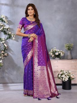 Anaita - Purple Gala Weaving Premium Banarasi Tissue Silk Saree with Unstitched Blouse