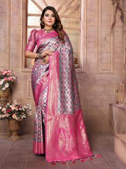 Anaita - Rani Pink Banarasi Chaturi Silk with Weaving Saree with Unstitched Blouse