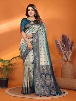 Anaita - Blue Tissue Silk Weaving Zari Work Saree with Unstitched Blouse