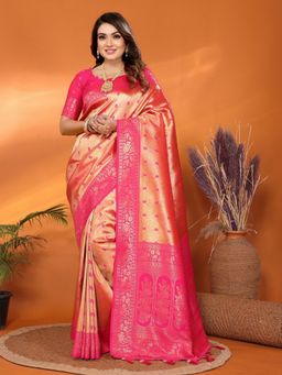 Anaita - Peach Tissue Silk Weaving Zari Work Saree with Unstitched Blouse