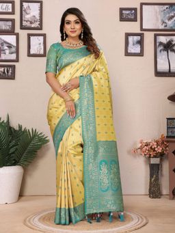 Anaita - Yellow Tissue Silk Weaving Zari Work Saree with Unstitched Blouse