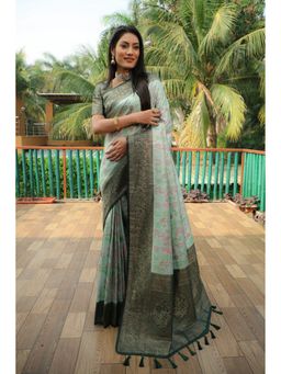 Anaita - Green Woven Design Pure Kanjivaram Soft Satin Silk Saree with Unstitched Blouse