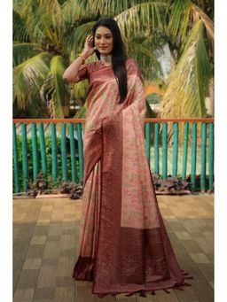 Anaita - Peach Woven Design Pure Kanjivaram Soft Satin Silk Saree with Unstitched Blouse
