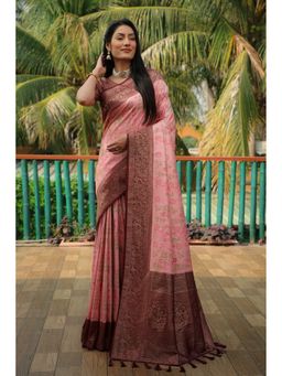 Anaita - Pink Woven Design Pure Kanjivaram Soft Satin Silk Saree with Unstitched Blouse