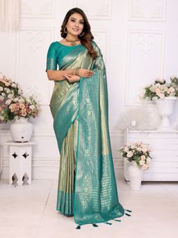 Anaita - Blue Butti Weaving Tissue Silk Saree with Unstitched Blouse