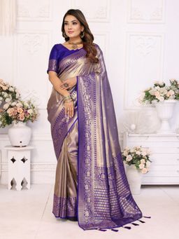 Anaita - Lavender Butti Weaving Tissue Silk Saree with Unstitched Blouse