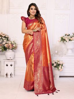 Anaita - Orange Butti Weaving Tissue Silk Saree with Unstitched Blouse