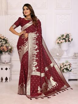 Anaita - Brown Kochi Silk Bandhej Weaving Saree with Unstitched Blouse