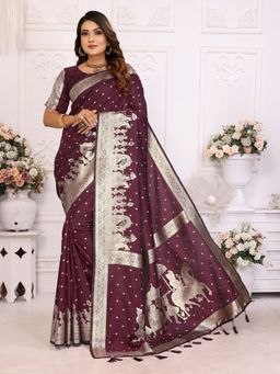 Anaita - Dark Brown Kochi Silk Bandhej Weaving Saree with Unstitched Blouse