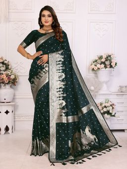 Anaita - Dark Green Kochi Silk Bandhej Weaving Saree with Unstitched Blouse