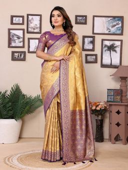 Anaita - Cream Tissue Silk Jaal Floral Weaving Saree with Unstitched Blouse