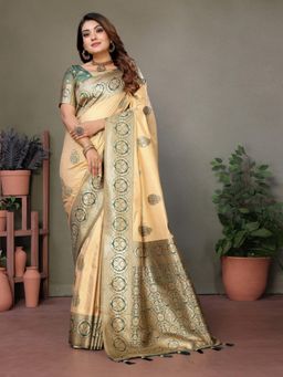 Anaita - Dark Green Viscose Silk Butties Weaving Saree with Unstitched Blouse