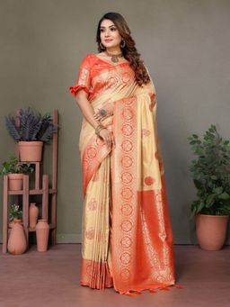 Anaita - Orange Viscose Silk Butties Weaving Saree with Unstitched Blouse