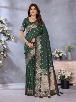 Anaita - Green Premium Banarasi Tissue Silk Gala Weaving Work Saree with Unstitched Blouse