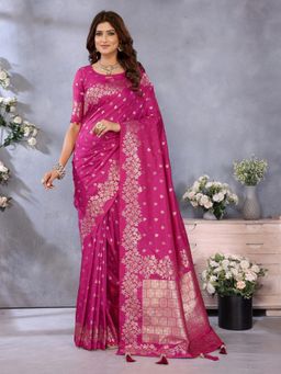 Anaita - Rani Pink Banarasi Tissue Silk Gala Weaving Work Saree with Unstitched Blouse