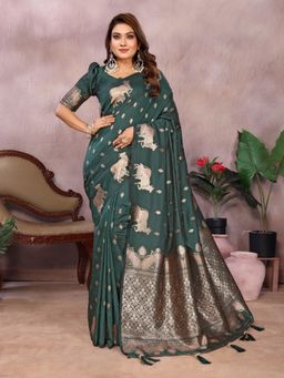 Anaita - Green Premium Banarasi Tissue Silk Gala Weaving Work Saree with Unstitched Blouse
