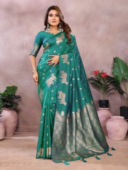Anaita - Green Premium Banarasi Tissue Silk Gala Weaving Work Saree with Unstitched Blouse