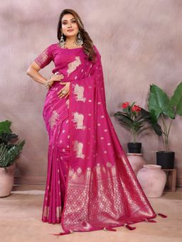 Anaita - Pink Premium Banarasi Tissue Silk Gala Weaving Work Saree with Unstitched Blouse