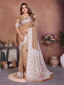 Anaita - Cream Handmade Bhandhej Printed Viscose Silk Saree with Unstitched Blouse