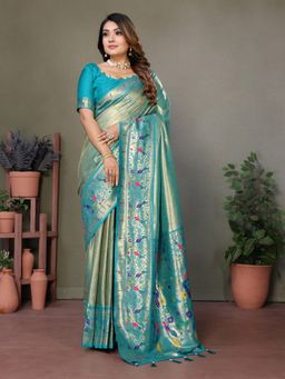 Anaita - Blue Tissue Silk Paithani Zari Woven Saree with Unstitched Blouse