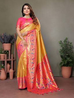 Anaita - Dark Golden Tissue Silk Paithani Zari Woven Saree with Unstitched Blouse