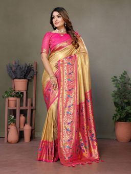 Anaita - Golden Tissue Silk Paithani Zari Woven Saree with Unstitched Blouse