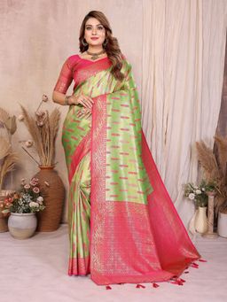 Anaita - Green Floral Woven Banarasi Tissue Silk Saree with Unstitched Blouse