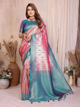 Anaita - Pink Floral Woven Banarasi Tissue Silk Saree with Unstitched Blouse