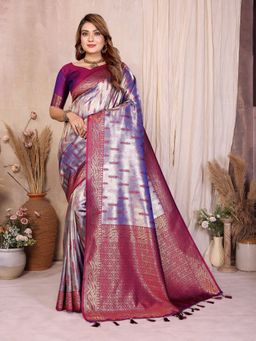 Anaita - Purple Floral Woven Banarasi Tissue Silk Saree with Unstitched Blouse