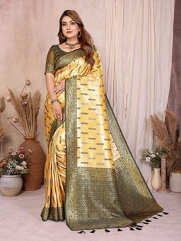 Anaita - Yellow Floral Woven Banarasi Tissue Silk Saree with Unstitched Blouse