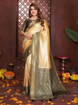 Anaita - Cream Floral Woven Banarasi Tissue Silk Saree with Unstitched Blouse