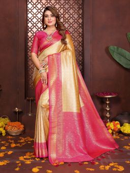 Anaita - Gold Floral Woven Banarasi Tissue Silk Saree with Unstitched Blouse
