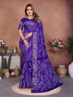 Anaita - Blue Handmade Bhandhej Print Viscose Silk Saree with Unstitched Blouse