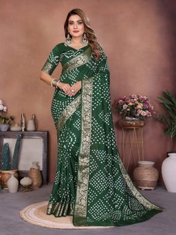 Anaita - Green Handmade Bhandhej Print Viscose Silk Saree with Unstitched Blouse