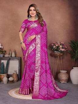 Anaita - Purple Handmade Bhandhej Print Viscose Silk Saree with Unstitched Blouse