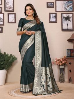 Anaita - Black Banarasi Silk Zari Woven Border Saree with Unstitched Blouse