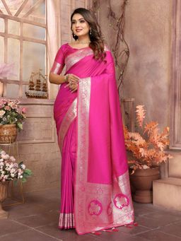 Anaita - Dark Pink Banarasi Silk Gala Weaving Tassels Saree with Unstitched Blouse