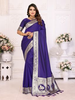 Anaita - Purple Banarasi Silk Gala Weaving Tassels Saree with Unstitched Blouse