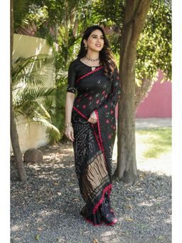 Anaita - Black Bandhani Print Pure Silk Saree with Unstitched Blouse