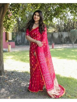 Anaita - Pink Bandhani Print Pure Silk Saree with Unstitched Blouse