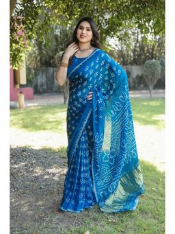 Anaita - Teal Bandhani Print Pure Silk Saree with Unstitched Blouse