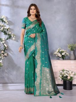 Anaita - Green Premium Banarasi Tissue Silk Woven Gala Saree with Unstitched Blouse