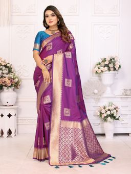 Anaita - Purple Soft Silk Zari Weaving Tassels Saree with Unstitched Blouse