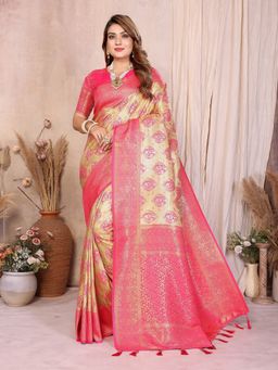 Anaita - Cream Tissue Woven Saree with Unstitched Blouse