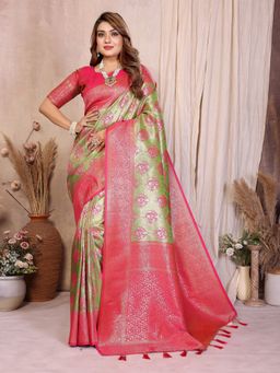Anaita - Green Tissue Woven Saree with Unstitched Blouse