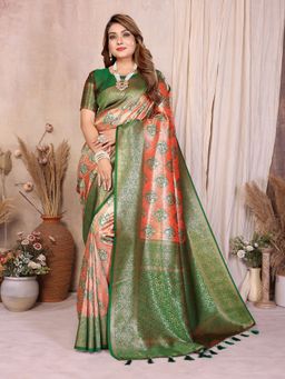 Anaita - Orange Tissue Woven Saree with Unstitched Blouse