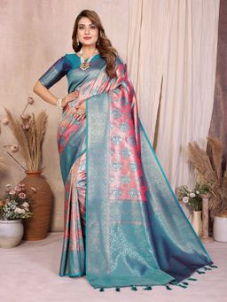 Anaita - Pink Tissue Woven Saree with Unstitched Blouse
